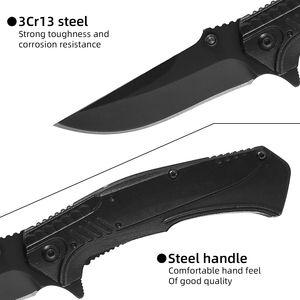 Cuchillo Plegable de Supervivencia para Caza al Aire Libre con Mango de Acero Negro Personalizado, Venta al Por Mayor HL - Product Image 3