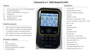 Máquina TENS Médica de 4 Canales R-C101E, Dispositivo de Electroterapia Combinado 5 en 1 TENS+EMS+RUSS+IF+IMC - Product Image 4