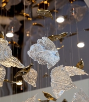 Lustres en verre d'escalier pour salon hôtel maison lustre moderne personnalisé grandes feuilles d'érable
