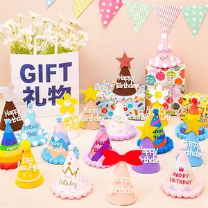 Милая фетровая шляпа на день рождения, красочная шляпа на день рождения, детский торт, украшенная шляпа для вечеринки, сделай сам с цветком и звездой