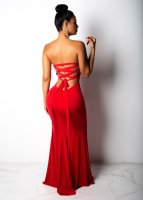 Vestidos formales de mujer sin tirantes con cordones y abertura alta sin espalda Sexy Chic vestido de noche para mujer Prom