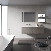 Ensemble de meuble-lavabo de salle de bain moderne avec douche murale intégrée, vasque intégrée et design miroir, en mélamine de luxe