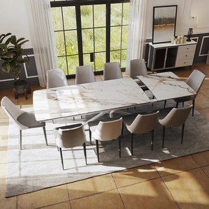 Fournisseur de meubles de salle à manger, <span class=keywords><strong>table</strong></span> à manger <span class=keywords><strong>extensible</strong></span> pliante solide, Tavolo Da Pranzo Allungabile, beige effet marbre - Product Image 1