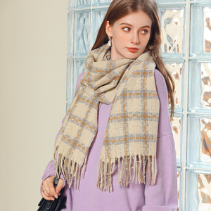Wholesale Striped Plaid Shawl Elegant Lady Style Oblong Chunky <strong>Loop</strong> Yarn <strong>Scarf</strong> With Tassel - Product Image 6
