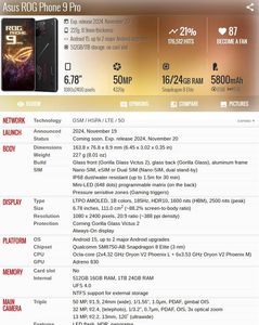 <span class=keywords><strong>ROG</strong></span> Phone 9 Pro Snapdragon 8 6.78'' 185Hz E-Sports Écran LTPO 50MP Caméra Arrière 65W Charge Rapide 5G Gaming - Product Image 6