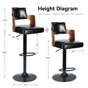 Modern Steady Adjustable <b>Swivel</b> Metal <b>Bar</b> <b>Stools</b> PU Leather Back Footrest Counter Height Dining Hotel Living Outdoor Workshop - Product Image 3