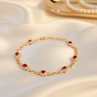 En stock / Personnalisé – Magnifique bracelet manchette plaqué or 18 carats avec rubis, chaîne pavée simple de pierres précieuses rouges, style tendance, bijoux fins pour femme
