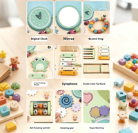 Marche-bébé en bois multifonctionnel pour bébé, poussette d'apprentissage pour tout-petit, jouet éducatif, poussette pour poupée pour tout-petits