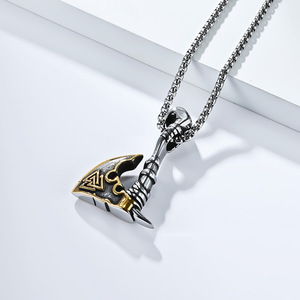 Collar con Colgante de Hacha Triangular Vikinga Nórdica Vintage de Acero Inoxidable, Cadena de Caja Chapada en Oro de 18K, Estilo Personalizado - Product Image 4