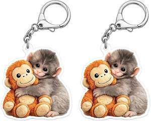 Paquete de 2 Llaveros de Peluche Punch Monkey Team, Suaves, Ecológicos, Duraderos, con Mosquetón, Lindos - Product Image 3