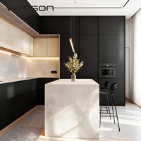 Meubles de cuisine modulaires modernes de luxe pour appartements et centres commerciaux, avec comptoir en marbre et quartz artificiel, construction en panneaux de particules