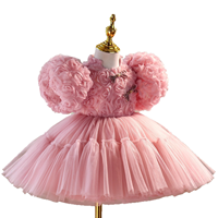 Robe de demoiselle d'honneur rose de luxe à fleurs 3D, manches bouffantes, robe de princesse tutu pour mariage, fête, Vestidos, 2-12 ans, OEM