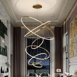 Moderna Villa scala oro rotondo cerchio lampadario stile nordico semplice soggiorno lampada a sospensione