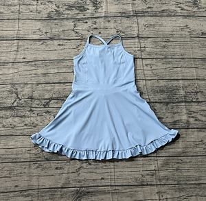 S0713 Robe de yoga sans manches personnalisée pour bébé fille, été, bleu clair uni, imprimé, vente en gros, ensemble de maillot de bain - Product Image 1