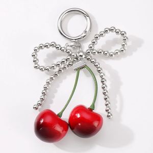Porte-clés tendance en dentelle perlée avec nœud et cerises rouges, breloque cerise pour sacs de femme, accessoires cadeaux - Product Image 6