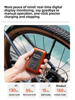 Pompe à air portable ETENWOLF Yilang en aluminium, alimentée par batterie, avec manomètre et sac de rangement, pour vélos de route et motos