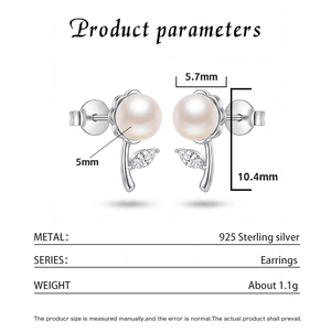 Boucles d'oreilles en perles d'eau douce naturelles, bijoux en argent sterling S925 pour femmes, élégantes, rondes, blanches, minimalistes, cadeau de mariage - Product Image 6
