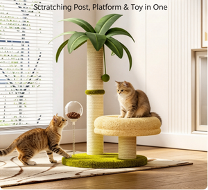 Tour interactive pour chat avec hamac et balle jouet, motif végétal, en sisal durable, pour usage intérieur. - Product Image 6