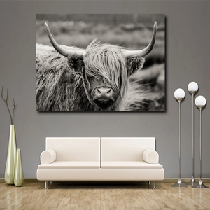 Pintura de ganado de las Tierras Altas escocesas, póster de animales en blanco y negro, imagen impresa, lienzo nórdico, marco de pared, decoración artística - Product Image 2