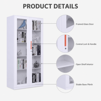 Armoire de classement de bureau moderne en acier réglable avec porte vitrée pour la maison et le bureau