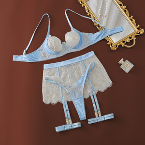 New Fashion See-Through Ultra-thin Embroidery Floral Lingerie Set Sexy <b>Push</b> up Bra and Panty Set - Product Image 5