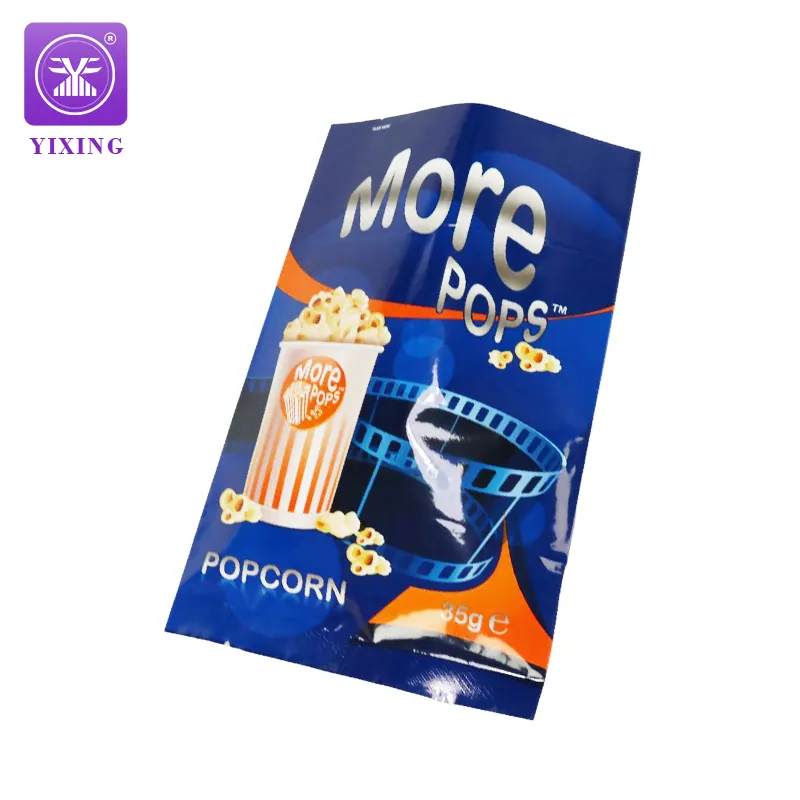 Yixing pochette en papier d'aluminium personnalisée collations aliments secs pop maïs croustilles joint arrière pop-corn emballage alimentaire sacs en plastique