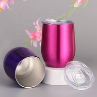 Gobelet à vin en acier inoxydable pas cher de 12 oz, thermique sous vide, réutilisable, écologique, portable, mug à café avec couvercle et paille, fête, anti-fuite