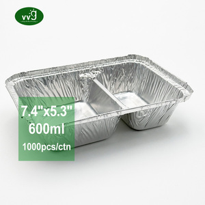 Bandejas Desechables de Aluminio de Alta Calidad VVG para Comida para Llevar, Rectangulares, con 2 Compartimentos, con Tapas - Product Image 1