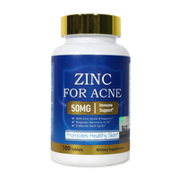Vitamine Zinc pour l'acné et le soutien cutané, haute concentration 50 mg, antioxydant, soutien immunitaire, comprimés, 100 comprimés, usage adulte