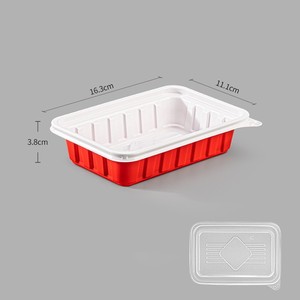 2 Compartment Red White Plastic <strong>Containers</strong> Lids BPA Free Recyclable Microwavable Eco-friendly Biodegradable Food Storage Take - Product Image 2