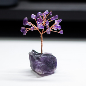 <b>Crystal</b> Tree With <b>Raw</b> Stone Base Purple Amethyst Home Office Decoration - Product Image 1