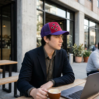 Casquette de baseball de luxe personnalisée avec logo rouge et violet, style camionneur, dos en maille, grande ouverture frontale, 5 panneaux, respirante, pour homme