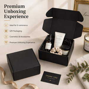 Premium <b>Black</b> Recycled Materials Mailing <b>Boxes</b> with Matt Lamination & Embossing Custom Made for Clothing & <b>Gift</b> Packaging - Product Image 5
