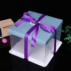 Hộp Đựng Bằng Nhựa Ruy Băng Màu Tím Bìa Màu Xanh Dương Hộp Xốp + Bìa Cứng + Tay Cầm Sinh Nhật Cho Thú Cưng Hộp Bánh Có Cửa Sổ - Product Image 3