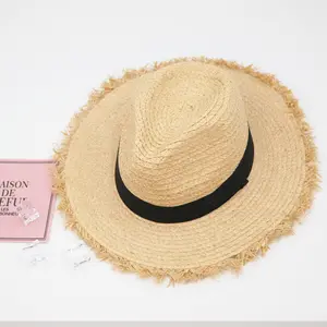 Chapeaux de paille panama de haute qualité logo personnalisé chapeau de paille raphia d'été pour femmes
