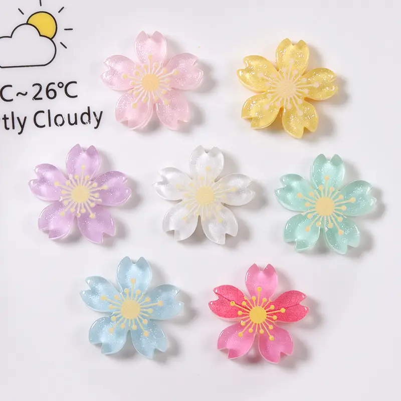 yiwu wintop fashion accessories colored cherry blossom sakura flatback resin flower for jewelry making