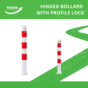 Poteau de sécurité en acier pliable à haute visibilité de 900mm avec verrouillage automatique et bandes réfléchissantes de couleur blanche - Product Image 2
