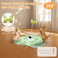 Jouet pour chat électrique avec papillon flottant, accessoire en peluche et plumes, tapis d'activités pliable imprimé et fonction de poursuite automatique