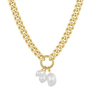 High Quality 18K Gold Plated Stainless Steel Jewelry Natural <strong>Pearl</strong> <strong>Pendant</strong> Thick Cuban Chain <strong>Necklaces</strong> P213208 - Product Image 3