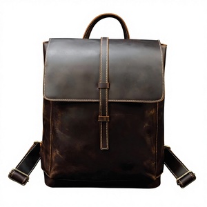 Sac à dos décontracté rétro pour homme en cuir véritable pleine fleur style européen et américain, sacoche pour ordinateur à rabat, sac d'école Crazy Horse A4 3260 - Product Image 1