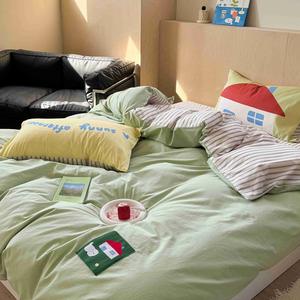 Set di biancheria da letto in cotone lavato cartone animato-lenzuolo in puro cotone coreano e copripiumino-4 pezzi - Product Image 3