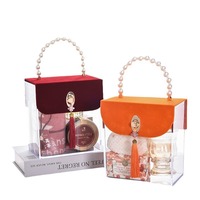 Großhandelspreis Acryl-Organisator Aufbewahrung Geschenkbox Motherstag Dekorationen transparente tragbare Blumenbox mit Lederdeckel