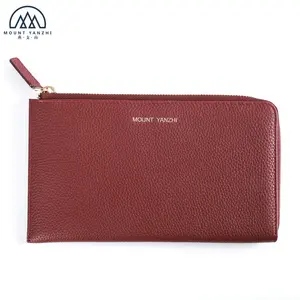 Personalized Full Grain Leather Slim Flat Zipper Travel Passport Soft Wallet With Card Slots