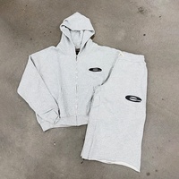 Ensemble survêtement décontracté streetwear gris vieilli personnalisé par le fabricant : sweats à capuche zippés et shorts de jogging 3/4