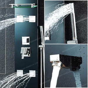 Panel <span class=keywords><strong>de</strong></span> <span class=keywords><strong>ducha</strong></span> <span class=keywords><strong>de</strong></span> acero inoxidable negro moderno, chorro <span class=keywords><strong>de</strong></span> masaje, patrones <span class=keywords><strong>de</strong></span> pulverización, <span class=keywords><strong>ducha</strong></span> <span class=keywords><strong>frontal</strong></span> cepillada, accesorios para hoteles, válvula <span class=keywords><strong>de</strong></span> cerámica - Product Image 5