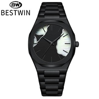 Montre à quartz octogonale pour hommes, cadran en marbre incrusté de coquillages, bracelet en acier inoxydable, multicolore, étanche, montre-bracelet décontractée pour hommes