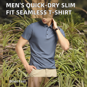 <b>Men's</b> Quick-Drying Regular Fit T-<b>Shirt</b> Cross-Border Ice Silk Seamless Turn-Down <b>Collar</b> Business Casual Blank 180g Short Sleeve - Product Image 2