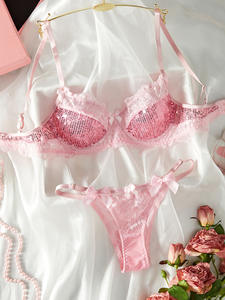 Nouvel ensemble de lingerie sexy en dentelle confortable et respirante, lingerie sexy pour femmes brodée de paillettes - Product Image 3