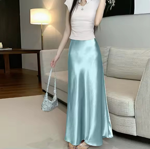 Women's Breathable and Anti-Static Satin <b>Split</b> <b>Skirt</b> High Waist Empire Waistline Casual Style for Spring Season - Product Image 3