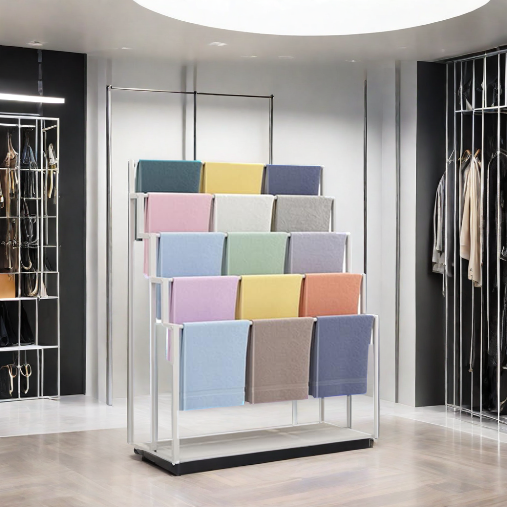 Apache Customizable Metal Floor Standing Powder Coated Scarf Display Stand Modern Design for Supermarket Storage Custom Size — view 3